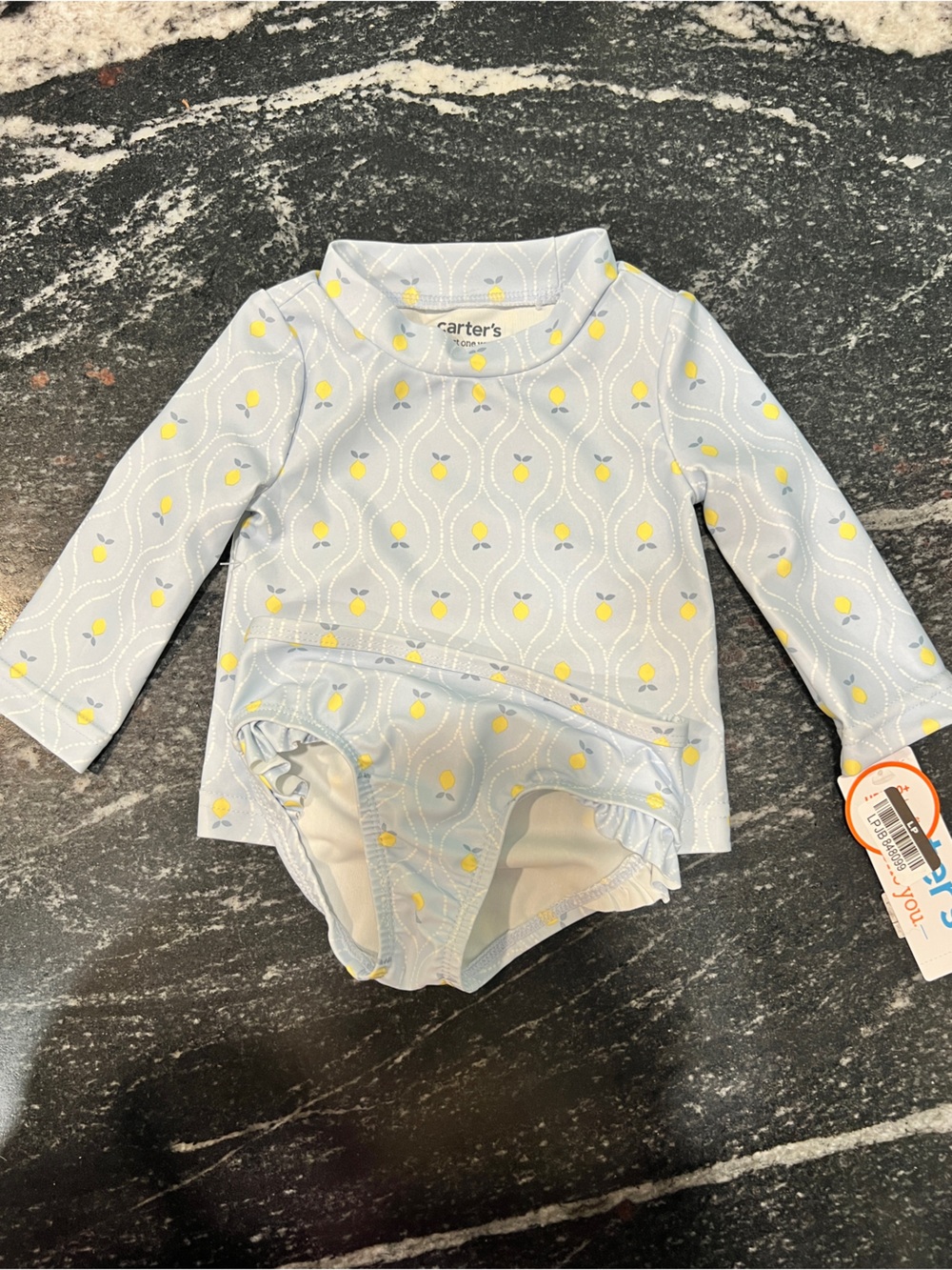Carter’s Lemon Print Long Sleeve Rash Guard Swim Set 3M NWT
